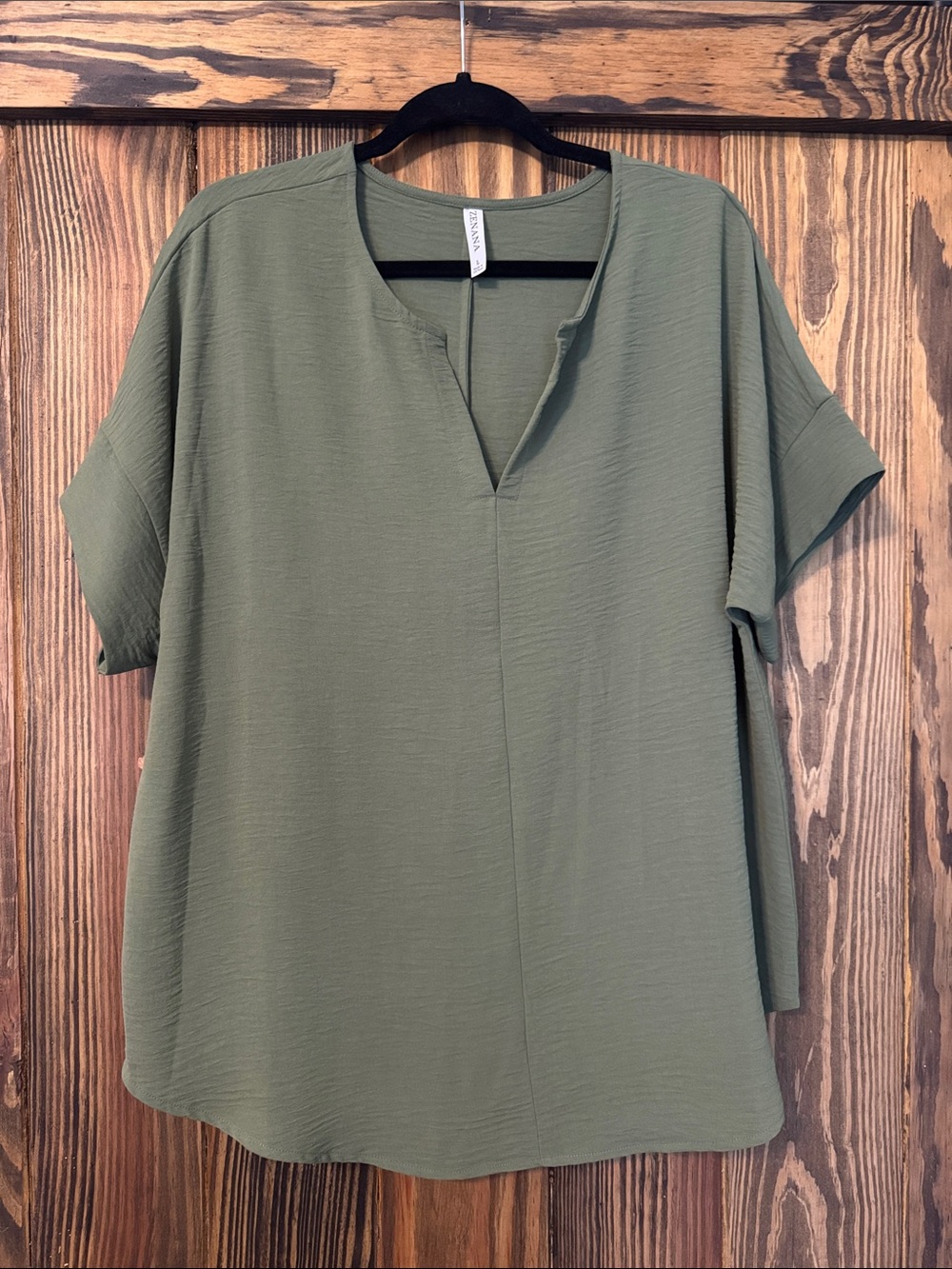 Zenana Outfitters Olive Green Split V-Neck Tunic